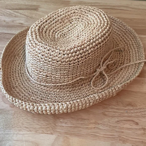 Raffia Natural Fiber Braided Rim Straw Sun Hat with tied Bow  Accent by Scala OS Scala Women main image 2